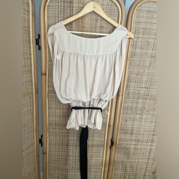 Anthropologie Cream Drapey Blouse with Tie Belt - Picture 3 of 12